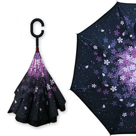 Automatic Inverted Umbrella, Pink & Purple Blossoms