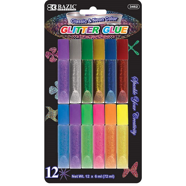 BAZIC, Glitter Glue, Assorted Color Mini, 6ml, 10count