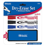 BAZIC, Dry Erase Marker with Eraser, Color Chisel Tip, 3count