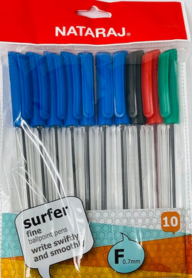 Nataraj, Surfer Ballpoint Pens, Assorted Colours, 10pk