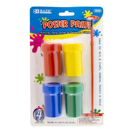 BAZIC Color Poster Paint with Paint Brush, 18 mL, 4 ct