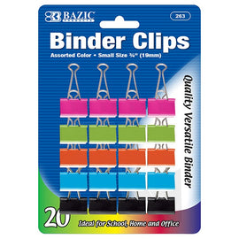 BAZIC, Binder Clip Small, 3/4" 19mm, Assorted Colors, 20Count