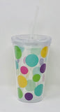 Double wall Tumblers, with Lid &amp; Reusable Straw, Assorted Geometric Patterns