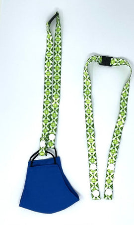 Face Mask Lanyard, Button Secure with Breakaway Security Tab, GREEN AND BLUE