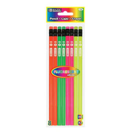 BAZIC Fluorescent Wood Pencil w/ Eraser (8/pack)