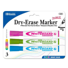 BAZIC Bright Colors Chisel Tip Whiteboard Dry-Erase Markers (3/Pack)