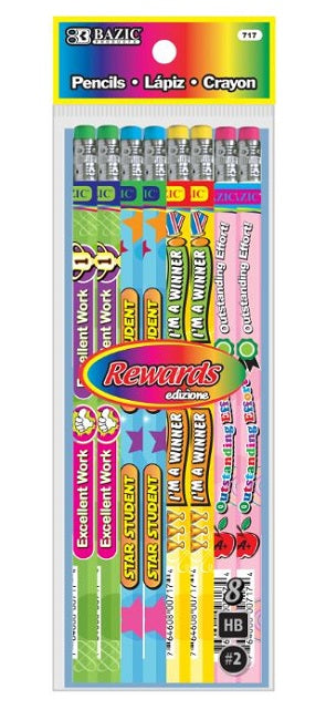 BAZIC Reward & Incentive Wood Pencil w/ Eraser (8/Pack) - Charrans.com