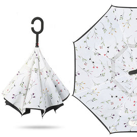 Automatic Inverted Umbrella, White Floral