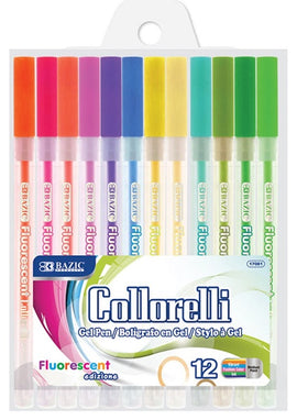 BAZIC Collorelli Gel Pens, Fluorescent Colors, 12 count