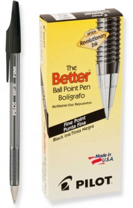 Pilot Pen, Ballpoint, FINE, BLACK, 12 count box