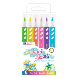 BAZIC Fluorescent Colors Brush Markers, 6ct