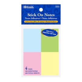 BAZIC Stick On Notes, 1.5" X 2", 100 Ct. (4/Pack)
