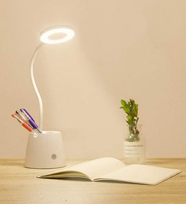 LED Ring Light Desk Lamp with  Touch Control, Flexible Gooseneck with Phone & Pen Holder