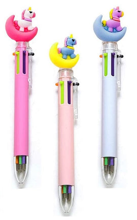 6 Colour Retractable Ballpoint Pen, UNICORN OVER THE MOON