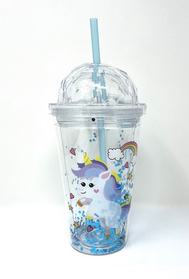 Unicorn Tumblers With Glitter, Assorted Colours & Patterns, 16oz With Straw
