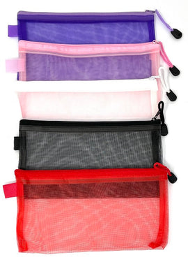 Mesh Pencil Case, Solid Colour, Red