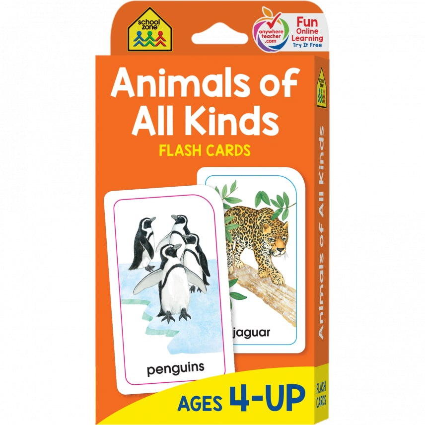 School Zone Animals of All Kinds Flash Cards Ages 4-Up