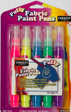 Sargent Art, Puffy Fabric Paint Pens, Bright Colours, 5 colours