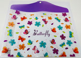 Document Holder, Plastic Folder, Button Closure, Butterfly Pattern,  14x10