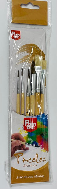 Pointer, Artistic Paint Brush Set, Wooden, Assorted Sizes, 6count