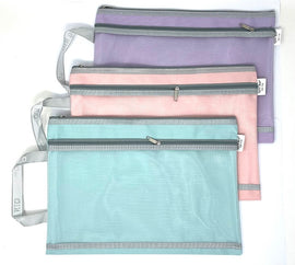 Document Zipper Bag With Handle, Pink& Gray, 2 Pocket