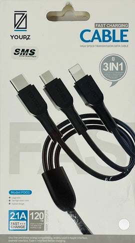 SMS Yourz 3 IN 1 Fast Charging Cable, 1200mm