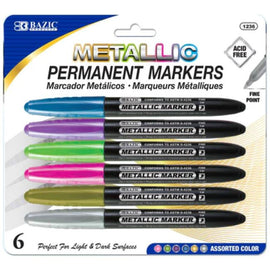 BAZIC Metallic Permanent Markers, 6 pack