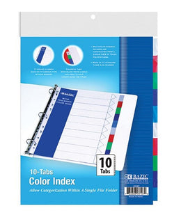 BAZIC Folder Index Dividers w/ 10-Color Tabs