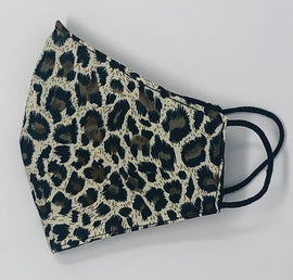 Adult Face Mask, Fabric, Contoured, BLACK & WHITE LEOPARD