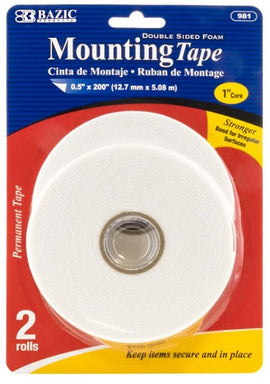BAZIC 0.5" X 200" Double Sided Foam Mounting Tape (2/Pack)