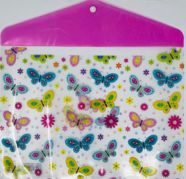 Document Holder, Plastic Folder, Button Closure, Butterfly Pattern,  14x10