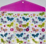 Document Holder, Plastic Folder, Button Closure, Butterfly Pattern,  14x10