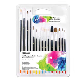BAZIC All Purpose Paint Brush Set (15/Pack)