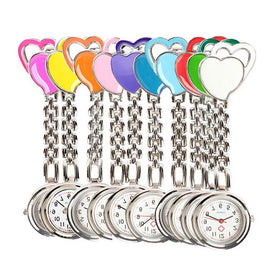 ORANGE Nurses Pocket Watch, Stainless Steel Quartz with Clip, HEART PATTERN