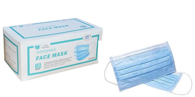 Disposable Face Masks, 3-Ply, Box of 50 units