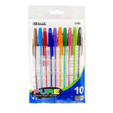 BAZIC Pure Neon Color Stick Ballpoint Pens, 10ct