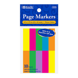 BAZIC, Page Markers, 0.5" x 1.75", Neon Colors, 10 PADS