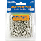 BAZIC, Paper Clips, Silver, Regular Size, 33mm, 200count