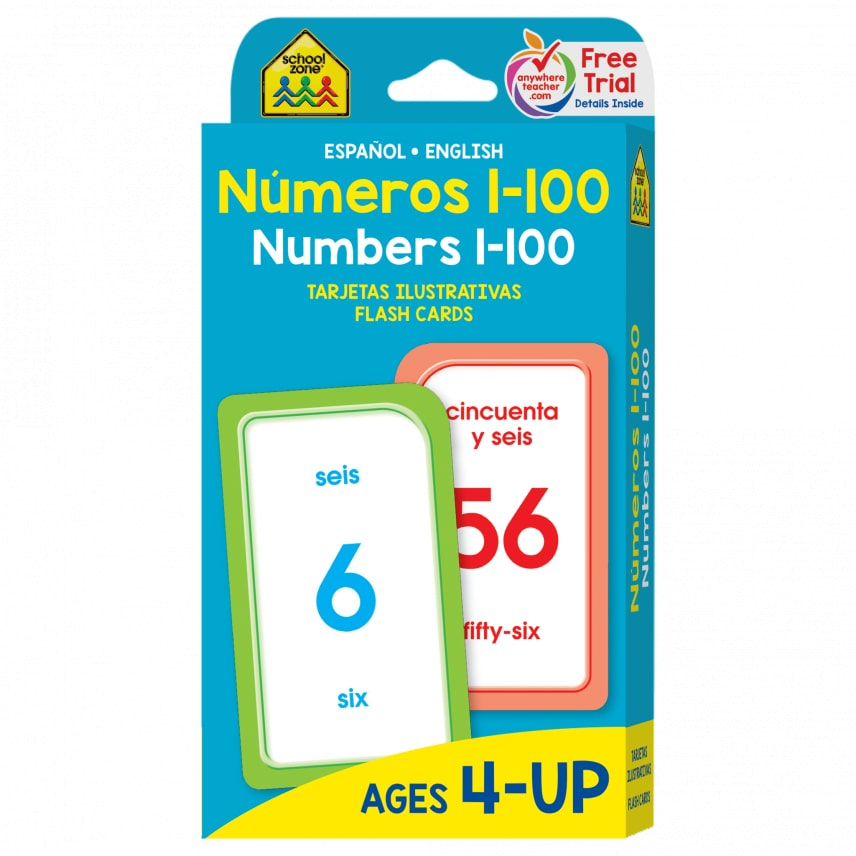Numbers 1-100 Flash Cards School Zone Bilingual Ages 4-Up
