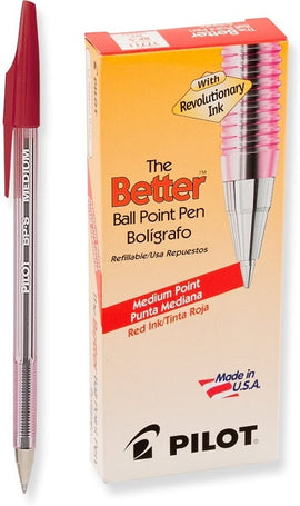 Pilot Pen, Ballpoint, MEDIUM, RED, 12 count box
