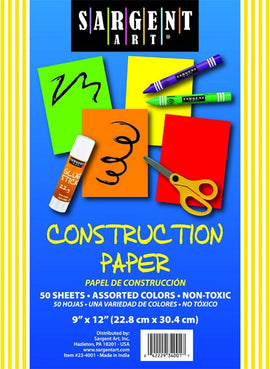 Sargent Art Construction Paper, 9" x 12", 50 sheets, assorted colours