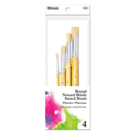 BAZIC Round Natural Bristle Stencil Paint Brush (4/Pack)