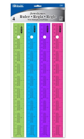 BAZIC 12" (30cm) Ruler w/ Multiplication Prints (4/Pack)