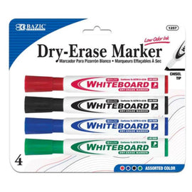 BAZIC Assorted Colors Chisel Tip Whiteboard Dry-Erase Markers (4/Pack)