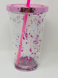 Double wall Tumblers, with Lid &amp; Reusable Straw, BLING GLITTER