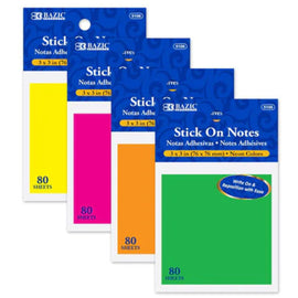BAZIC Neon Stick On Notes, 3" X 3" , 80 Ct. single pack