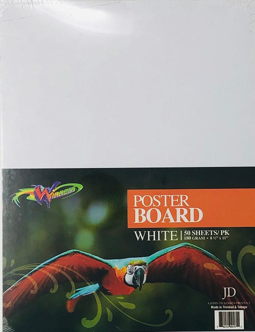 Winners Poster Board, White, 50 Sheets, 180GRM, Letter Size 8.5x11