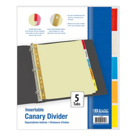 BAZIC Canary Paper Dividers with 5-Insertable Color Tabs