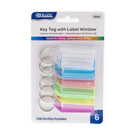 BAZIC Keyring Tags with Holder & Label Window (6/Pack)