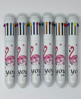 10 Colour Retractable Ballpoint Pen, PINK FLAMINGO